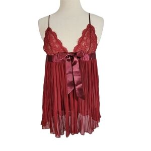 Victoria's Secret Maroon Lace Bow Waist Teddy